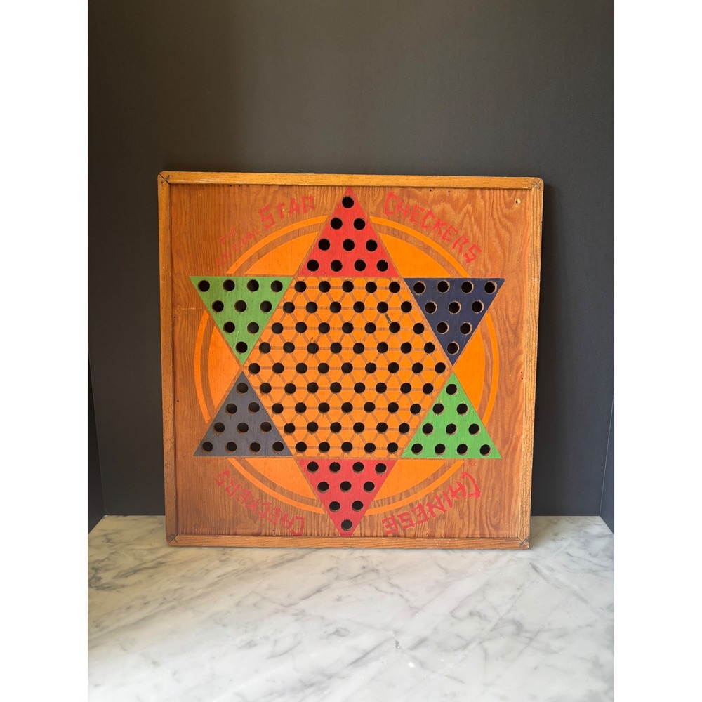 Vintage Wooden Chinese Checkers Board 16in Square Topeka MFG Mid Century Decor